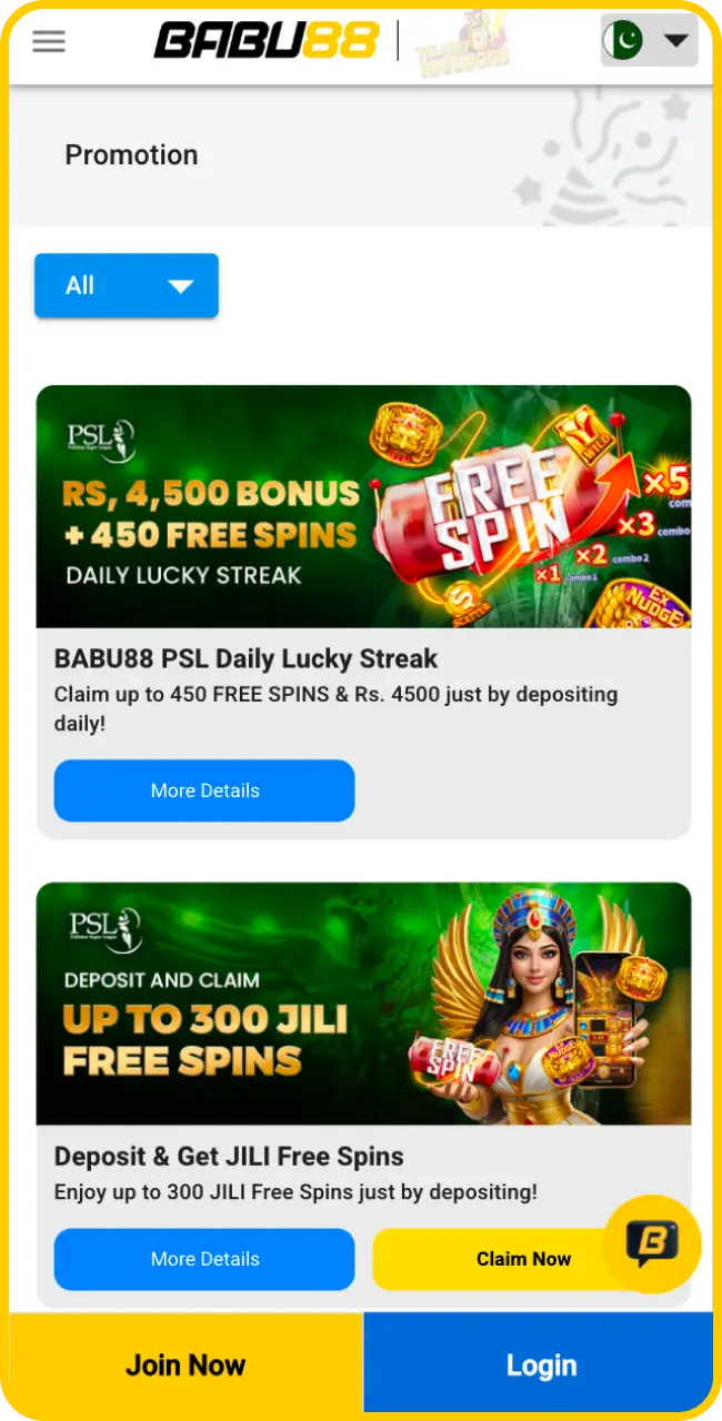 See the available bonuses displayed in the Babu88 App interface.