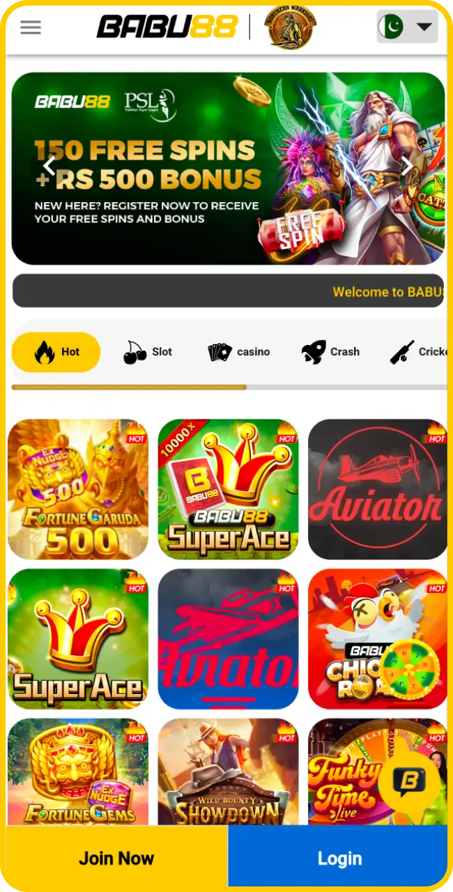 View the main page of the Babu88 App interface for Bangladesh.