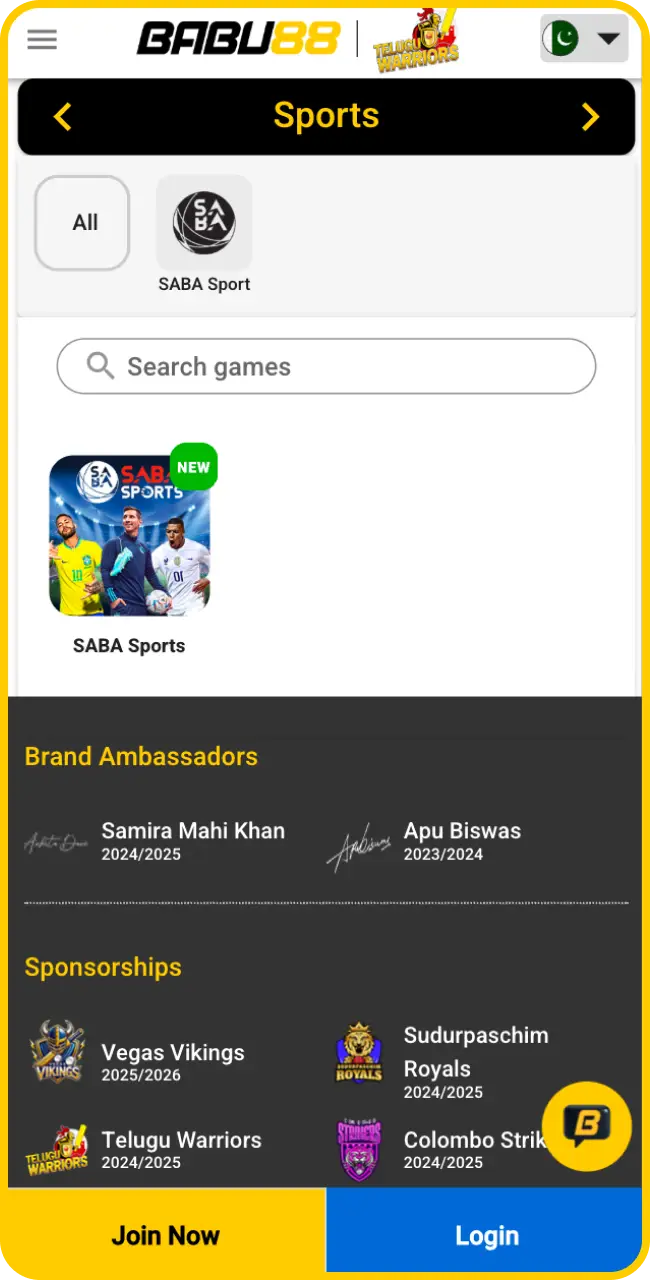 Explore the sport betting layout in the Babu88 App interface.