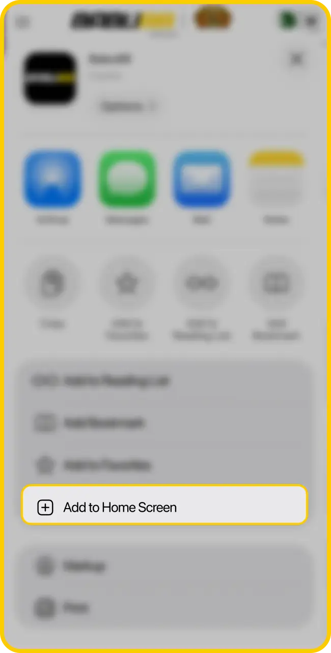 Select Add to Home Screen to create an iOS App shortcut.