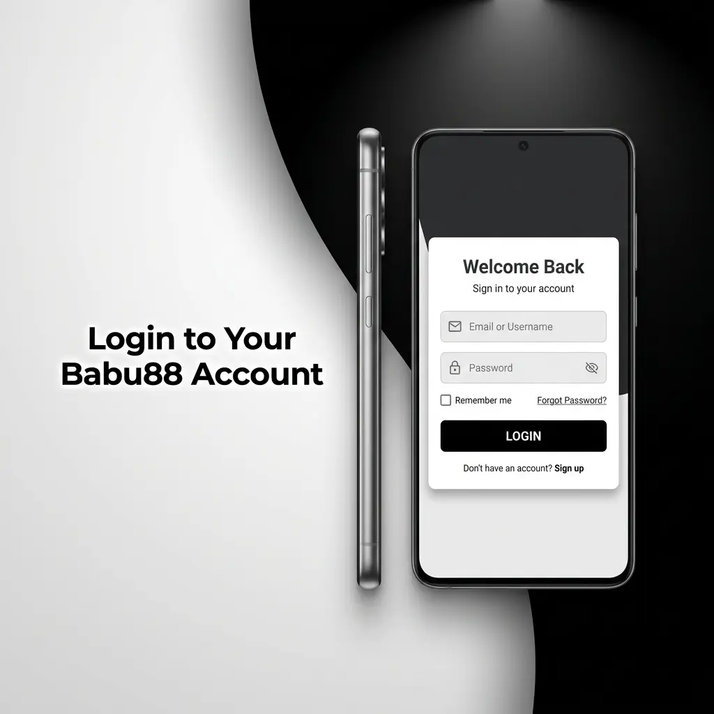 Babu88 account login page showing secure sign-in steps for website and app access using mobile or email credentials
