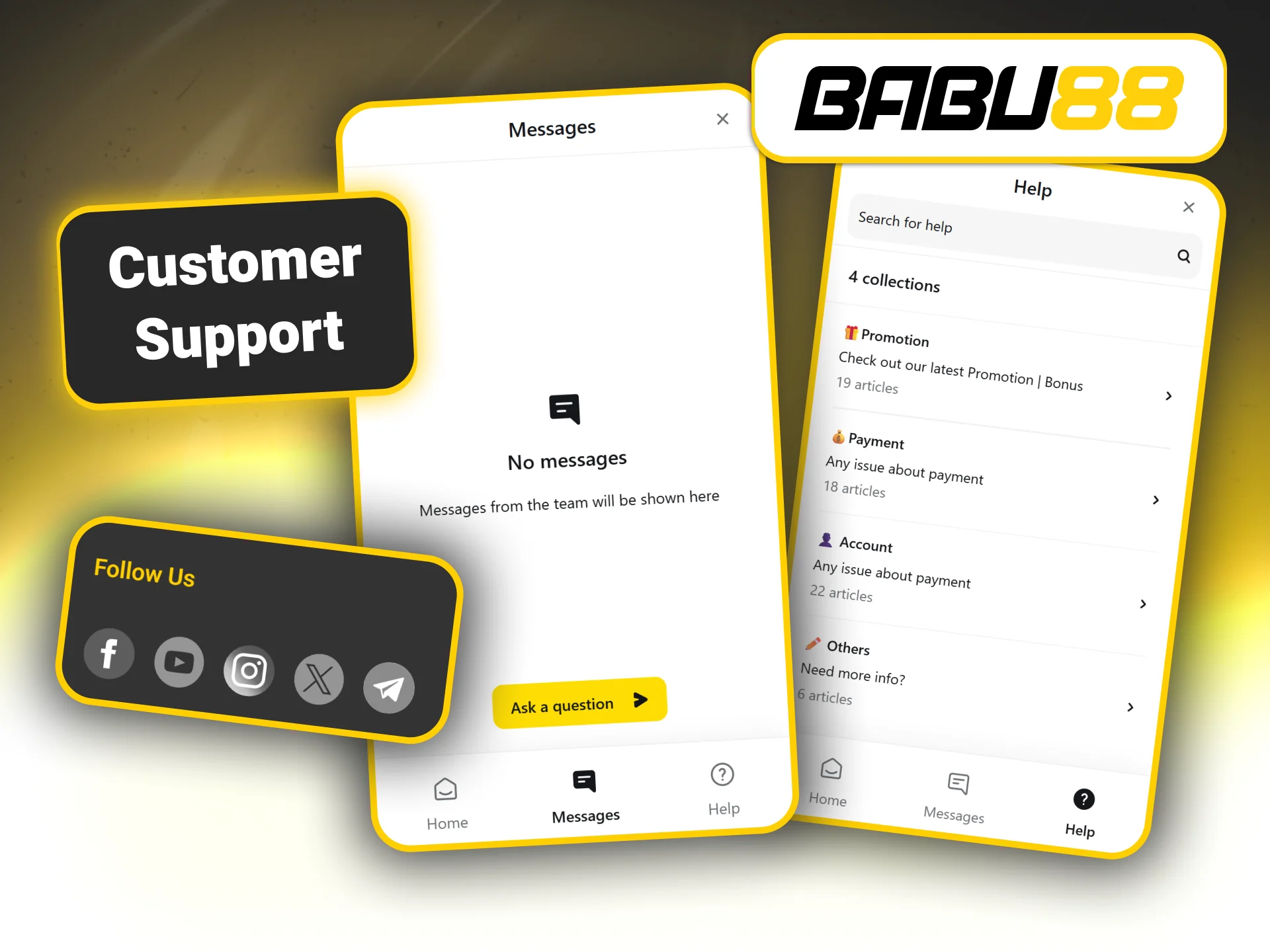 Get help directly inside the mobile application of Babu88 official.