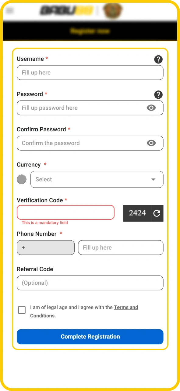 Complete the secure user registration form on Babu88 official.