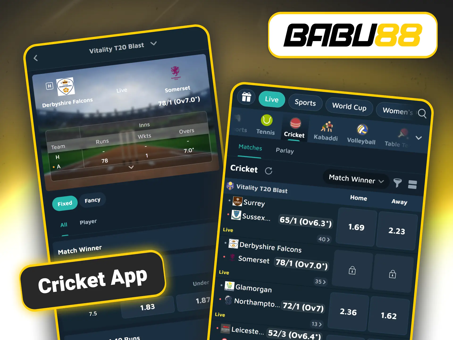 Access live cricket tournament markets via Babu88 official application.