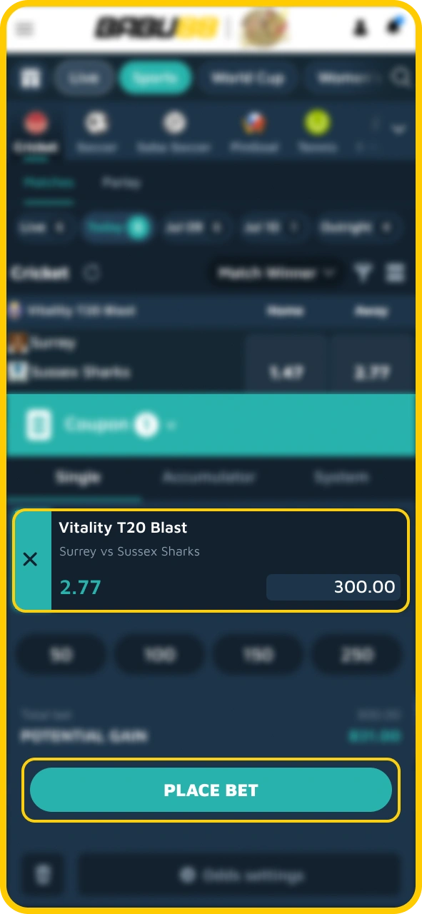 Confirm your cricket betting slip choices inside Babu88 official sportsbook.