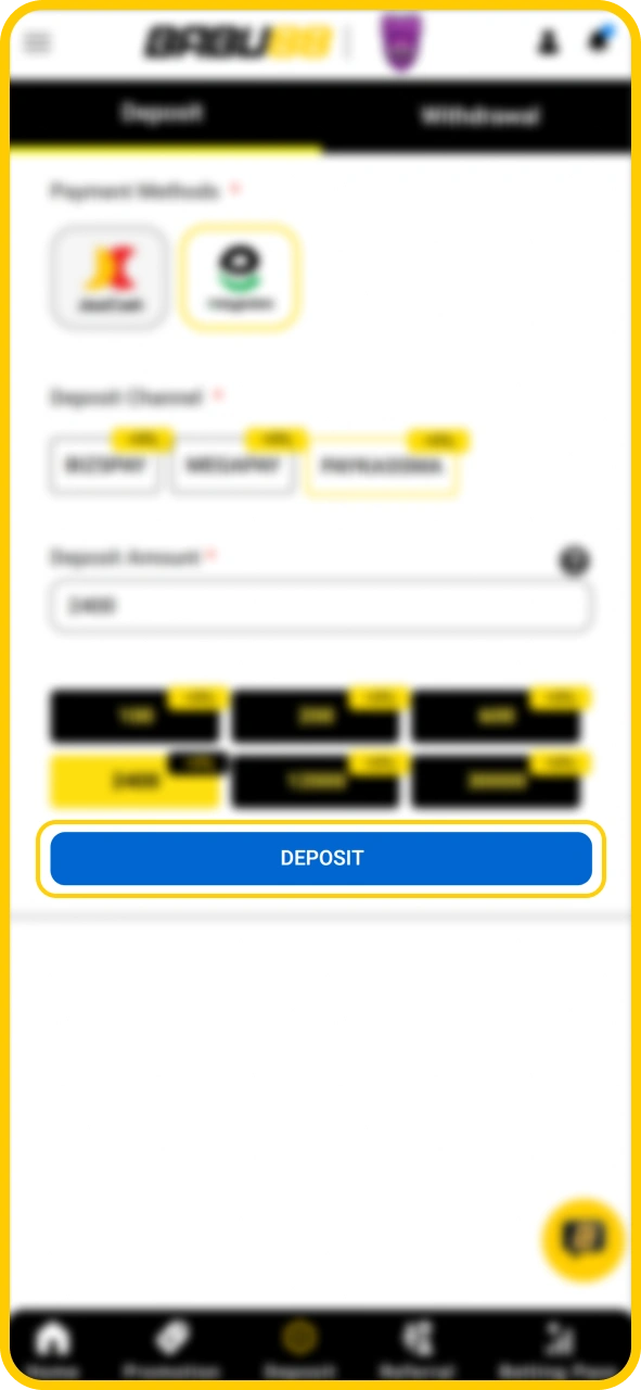 Add funds to your user profile on Babu88 official platform.