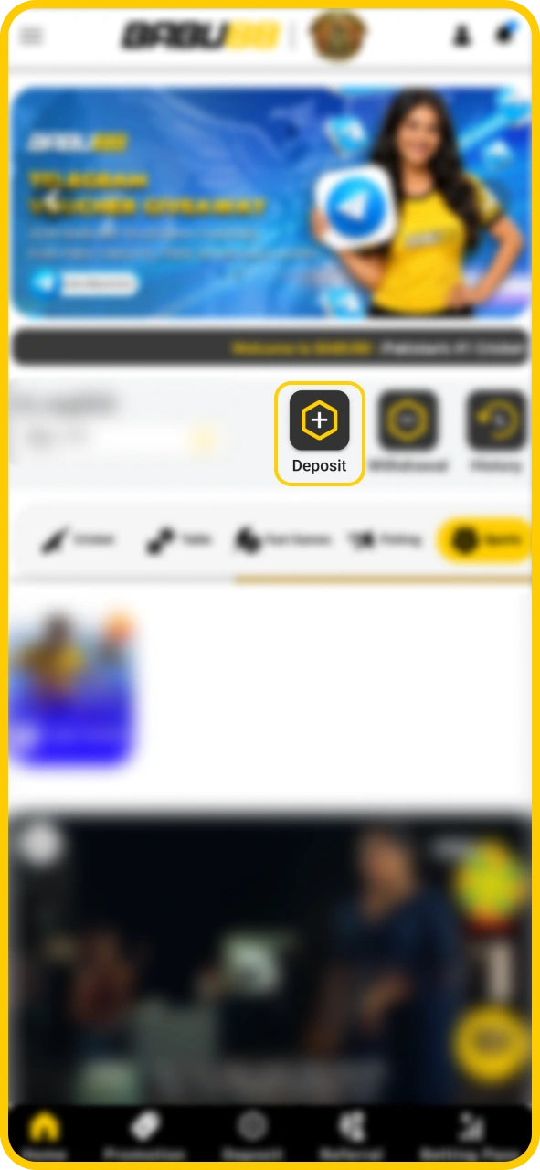 Add funds to your user profile on Babu88 official platform.