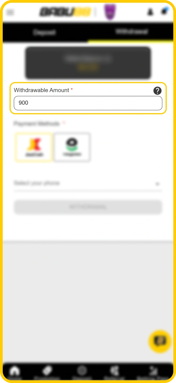Specify your requested payout amount directly within Babu88 official.